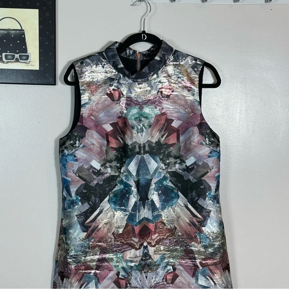 Ted Baker London Sleeveless Zip-Front Dress with Abstract Crystal Print - Picture 4 of 10